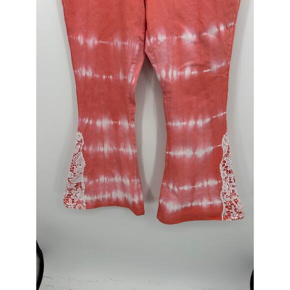 Gemma + Jane Jeans Size 14 Pink Tie Dye Flare Leg High Rise Boho Festival Lace - Picture 3 of 6